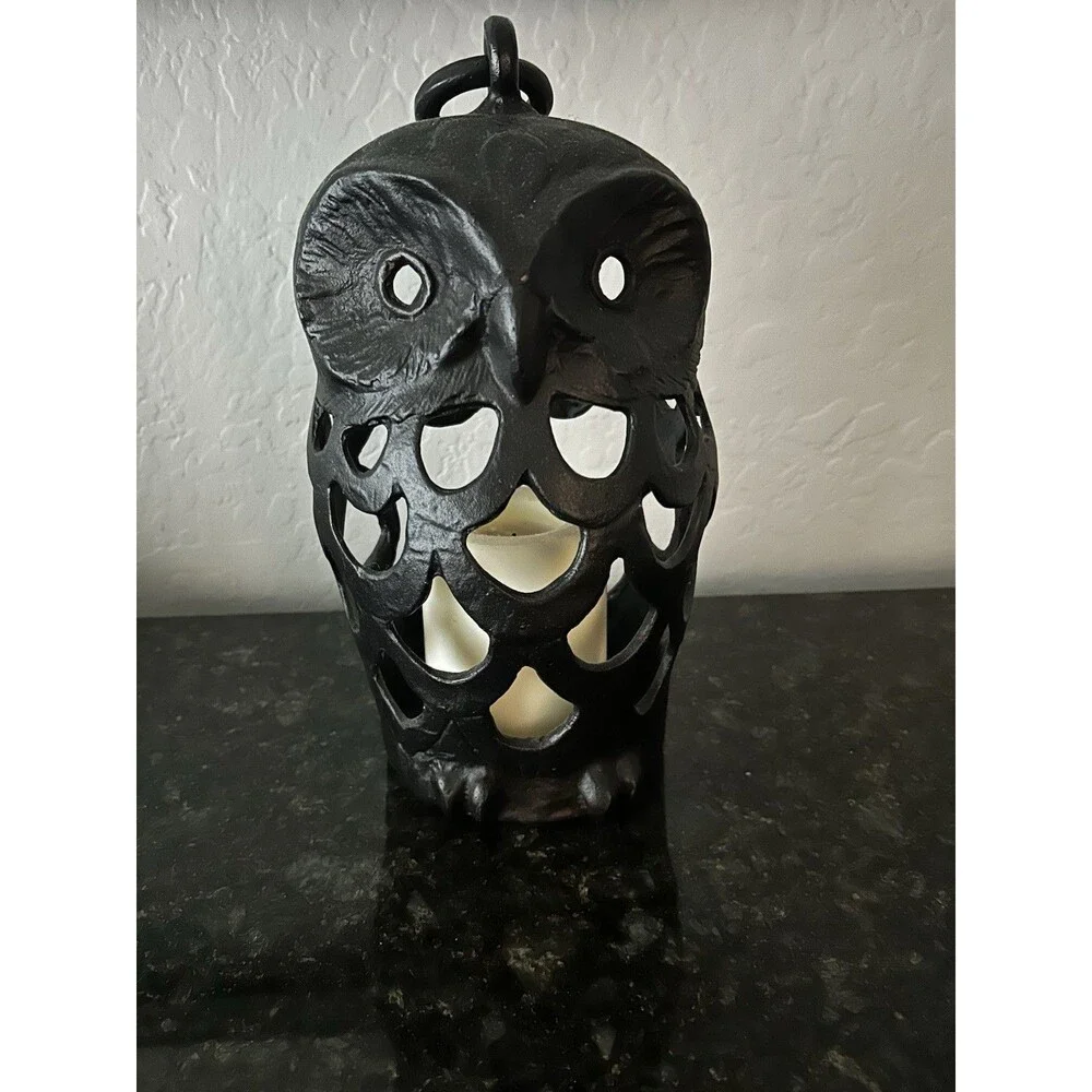 Cast Iron Owl Hanging Garden Holder Lantern 12” Pottery Barn Vintage